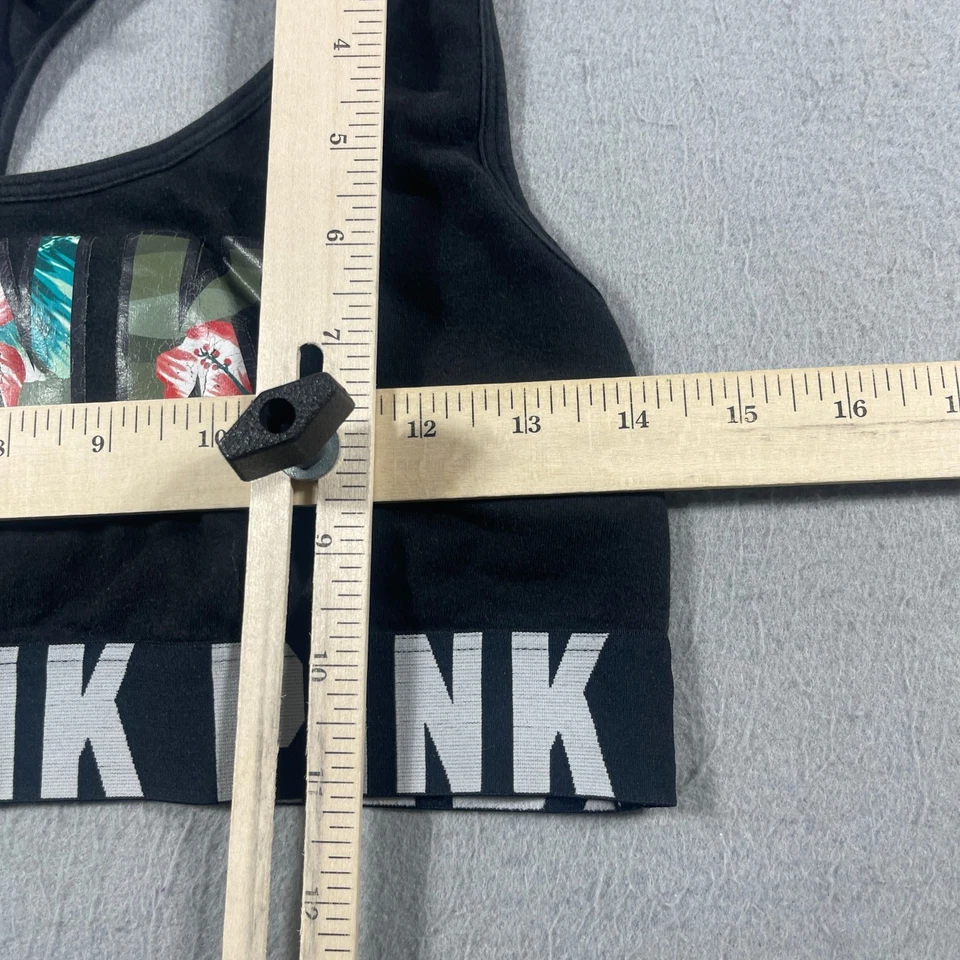 Sujetador deportivo Victoria's Secret ROSA para mujer L negro logotipo tropical espalda deportiva Y2K Foto 3 de 4