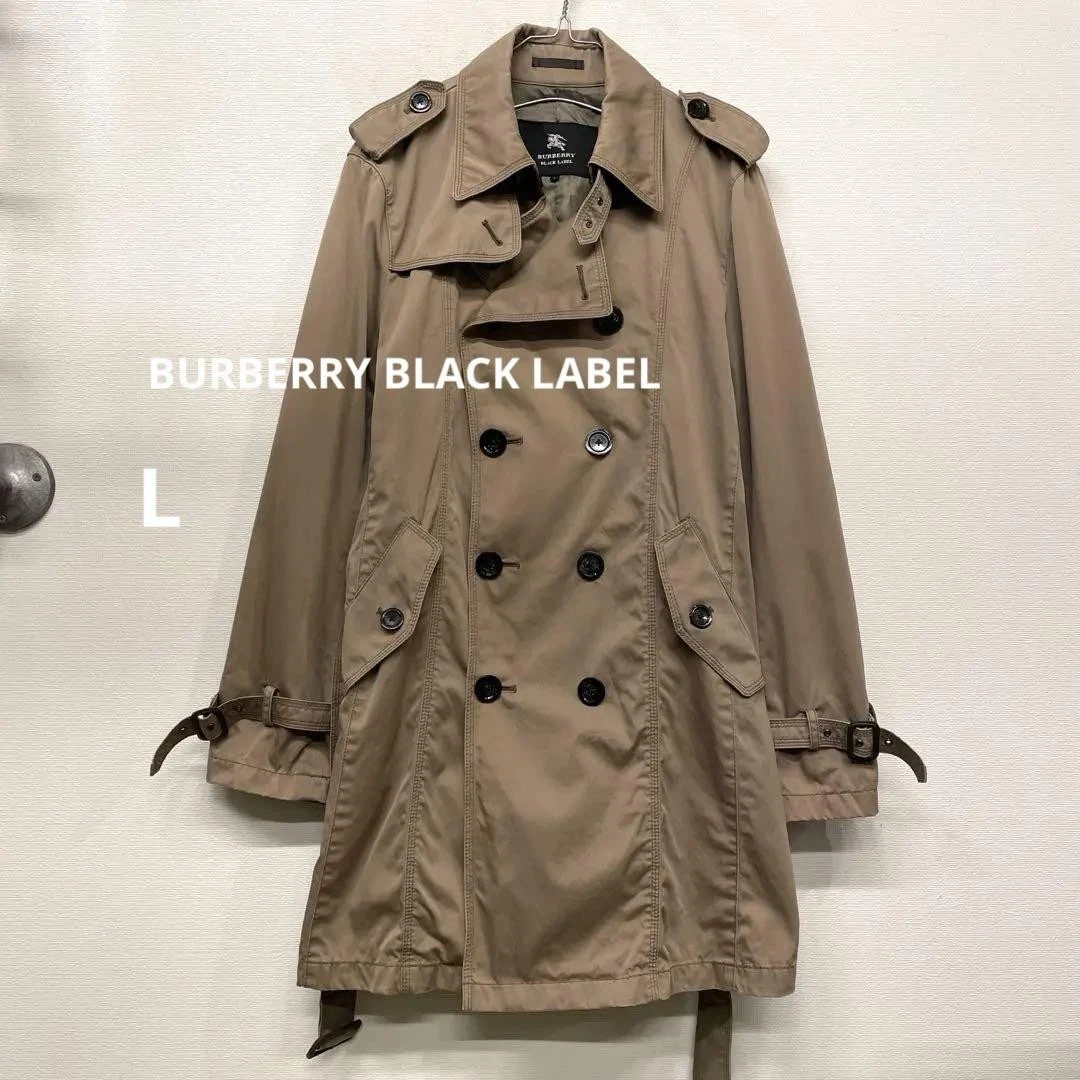 Trench cappotto Burberry nero etichetta cotone bordo pelle beige lungo taglia L