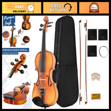 Solid Wood Ebony 4/4 Full Size Violin Starter Kit with Hard Case Bow Beginne