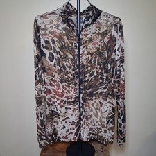 Chico's Travelers Leopard Print Sheer Studded Black Gold Zip Up Jacket; Size 2