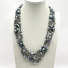 Faux Pearl Layered Lightweight Necklace w/ Gray Tan Beads Fancy Event 18  