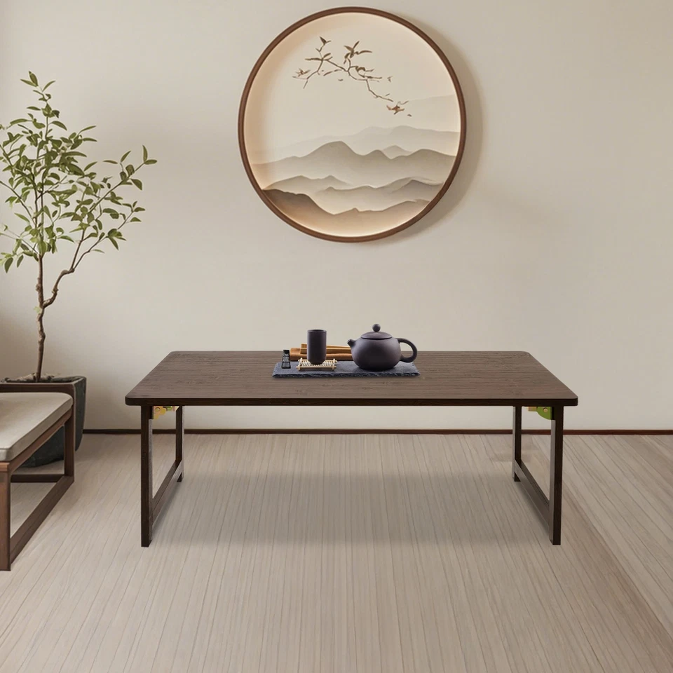 Folding Floor Table Foldable Coffee Table Sitting Dining Table Walnut Color NEW - Image 4 of 4