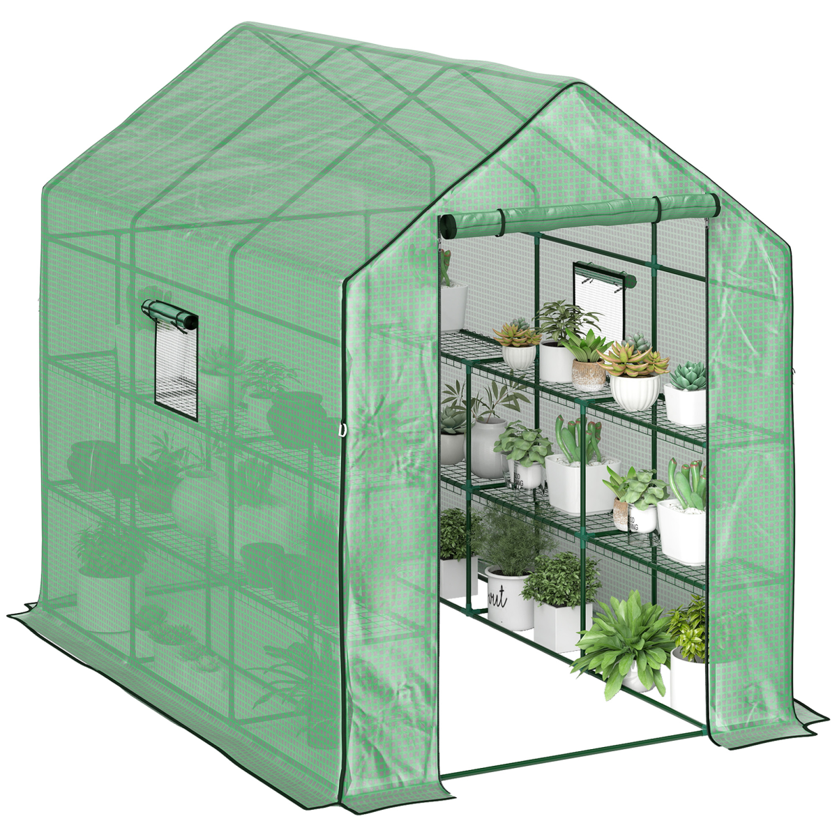 Outsunny Walk-in Outdoor Green House with Door and Mesh Windows - Green