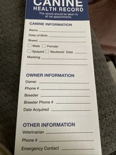 1  Canine Dog Puppy Health Record Vaccine Shot Folder Booklet FREE SHIPPING