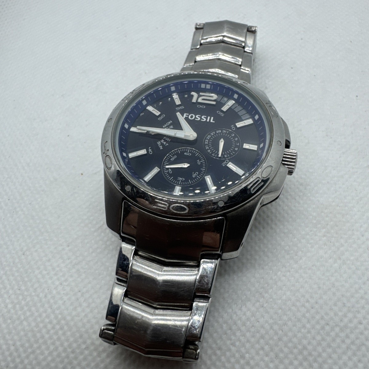 Fossil Blue BQ-9346 Mens Watch Blue Dial Multifunction Stainless