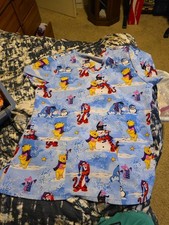 Womens Disney Holiday Christmas Scrub Top M Winnie the Pooh