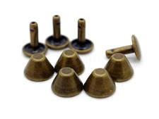 25 Set 10mm Metal Flat Head Rivet Stud Purse Feet 9mm Round Post Cap Brass