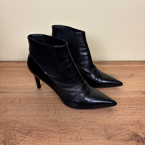 MAX MARA Pointed Toe Stiletto Ankle Boots Black Leather Women Size 39.5 Italy
