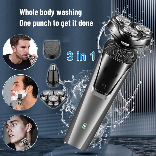 3 in 1 Men's Electric Shaver Waterproof Rotary Razor Beard Hair Grooming Kit!