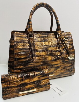 BRAHMIN NWT SMALL FINLEY TIGER’S EYE MELBOURNE SATCHEL ADY WALLET  LEADER