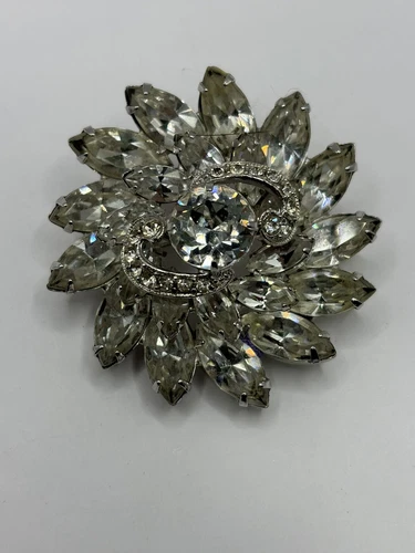 Vintage Early Eisenberg Art Deco Clear Rhinestone Brooch Marked