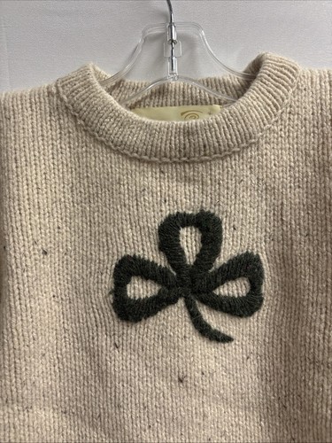 NWT Irelands Eye Wool & Silk Knit Sweater Chalk Tan Shamrock Children’s Medium - Picture 2 of 5