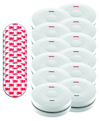 10er Rauchmelder  Set Jeising SD-432 mit Klebepad ,langlebige 10 Jahres Batterie