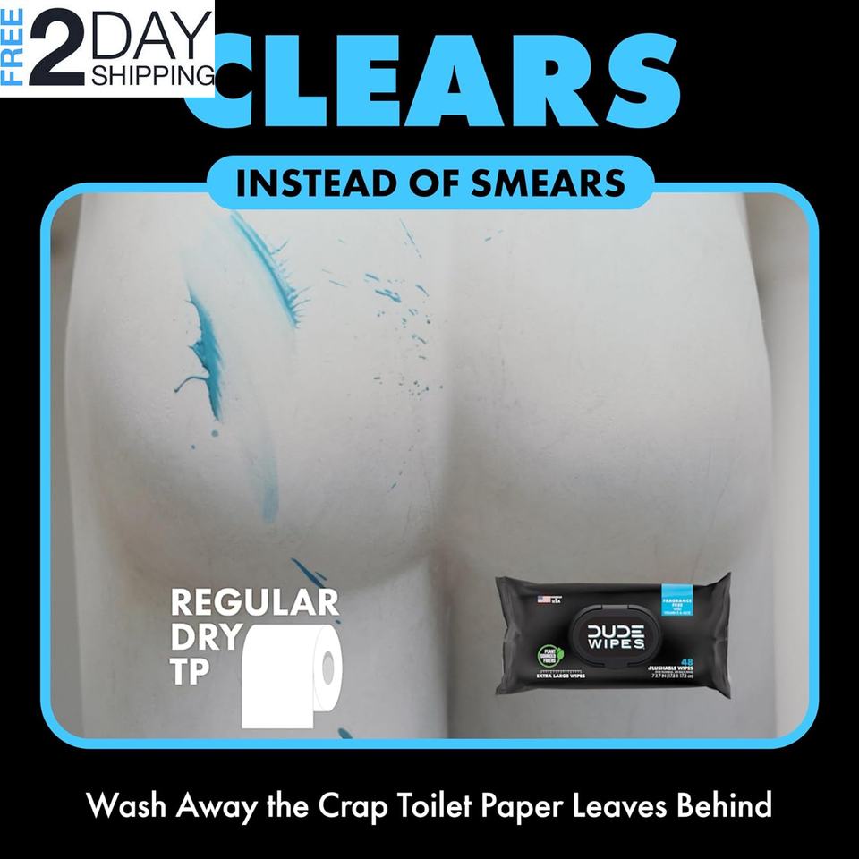 Flushable Wipes 3 Pack, 144 Wipes Unscented ExtraLarge Adult Wet