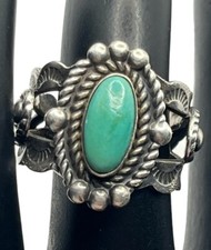 Native American sterling silver turquoise wide band adjustable ring size 5