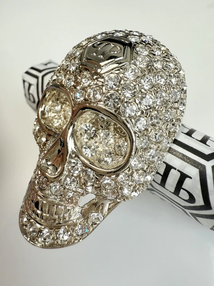 💎PHILIPP PLEIN ICONIC TESCHIO $KULL CRISTALLO CRYSTAL KEY CHAIN RING BAG JACKET - Immagine 4 di 4