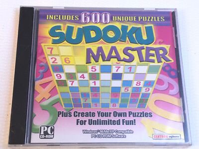 NEW Sudoku Master PC CD ROM 600 Unique Puzzles Create Build Own Win 98 ME XP 95