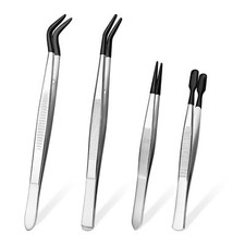 Stainless Steel Tweezer Set, Straight Flat Tip Soft Tweezers with Rubber Tips