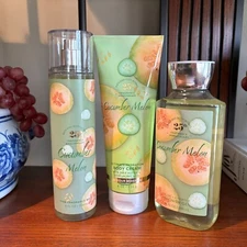 NEW Bath & Body Works CUCUMBER MELON Spray Mist Gel Wash Body Cream Gift Set