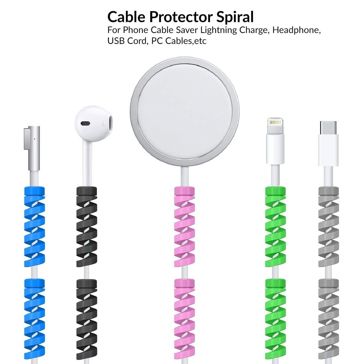 Spiral Cable Protector Cord Saver Durable Flexible Wire Winder