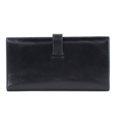 HERMES Vintage Bearn Classic Billfold Long Wallet Leather Black 