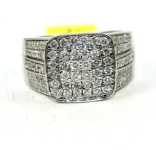 Natural Round Diamond Cluster Square Wide Men's Ring 14k White Gold 1.62Ct