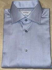 ETON MENS BLUE 100 COTTON MICRO STRIPE SLIM FIT DRESS SHIRT SZ 14.5/32-33 270