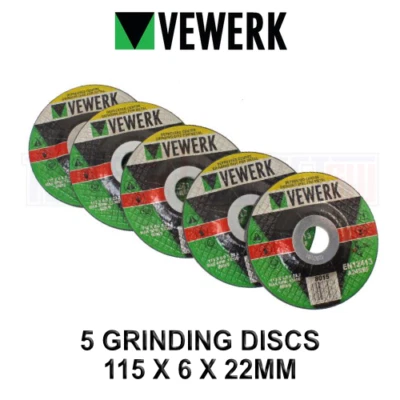VEWERK by BERGEN 4 1/2" Metal Grinding Disc 115mm x 6mm x 22.2mm 5pk B8015