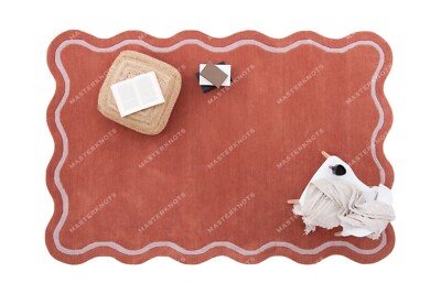 2.4x3m Handgetuftet Hippie Bereich Wolle Teppiche Indisch Handmade Rot Solid