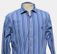 Polo Ralph Lauren Shirt Mens Sz L Blue Stripe Long Sleeve Cotton Navy Pony FLAW