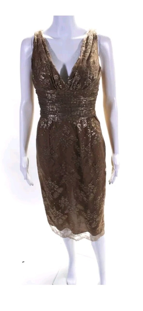 david meister gold cocktail dress Gold Lela Lace Dress by David Meister