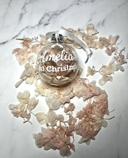 Image of Personalised Christmas Bauble with feathers or dried flowers