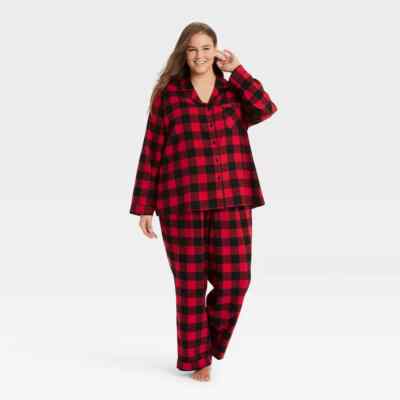 Wondershop Women's Holiday Buffalo Check Plaid Flannel Pajama Set Plus  Size 1X