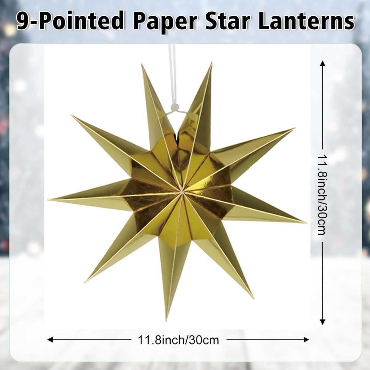5Pack 9-Pointed Paper Star Lantern 11.8 inch Hanging Paper Lampshade for Wint...