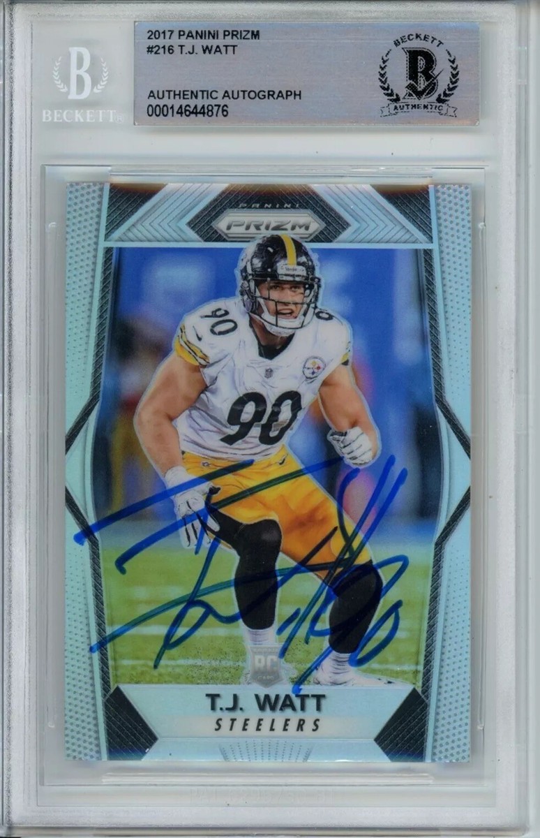 T.J. WATT SIGNED AUTOGRAPH 2017 PANINI PRIZM #216 ROOKIE CARD