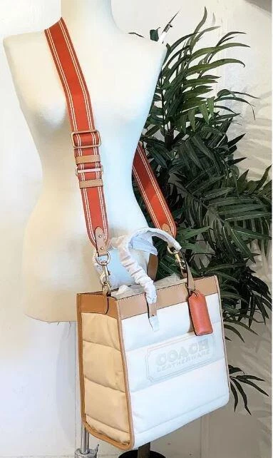 NWT COACH LARGE FIELD COLORBLOCK QUILTED LEATHER TOTE IVORY/MULTI | eBay