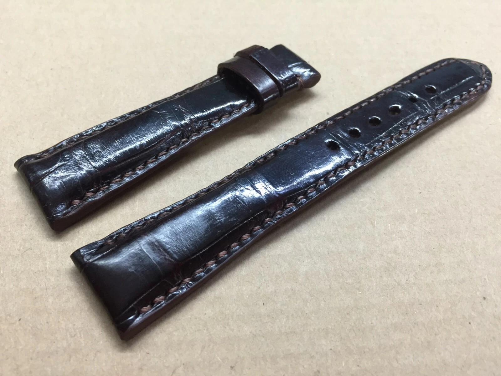 20mm/16mm Brown Alligator Crocodile Embossed Leather Watch Strap Band