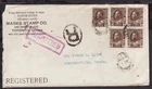 CANADA 1920 REGISTERED COVER bearing 3c x Block 4 STAMPS to STEPHENVILLE TEXAS