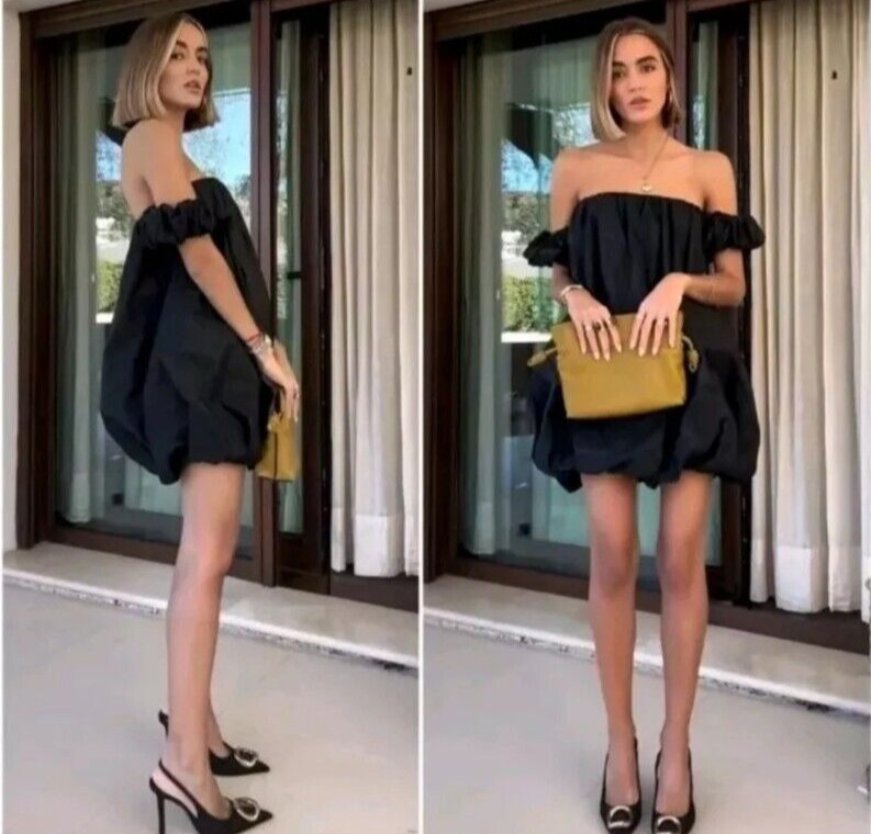 ZARA Dress ZW Collection Size Medium Black Voluminous Taffeta Mini