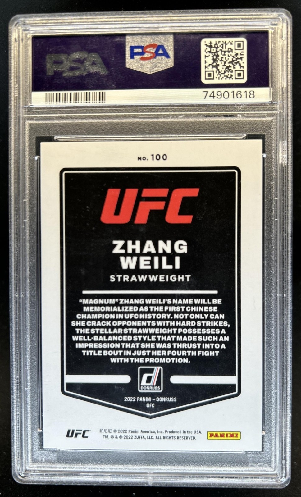 2022 Panini Donruss UFC Zhang Weili Holo Gold Laser #/10 PSA 8 view 2