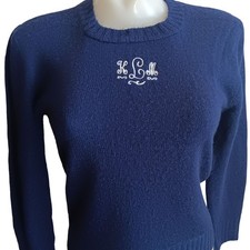 Women's Crewneck Sweater Small Vintage 70's Buttery Blue KLM Embroidered Logo