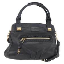 Chloe Etel Hand Bag Leather 2way Black Gold Auth BA8052