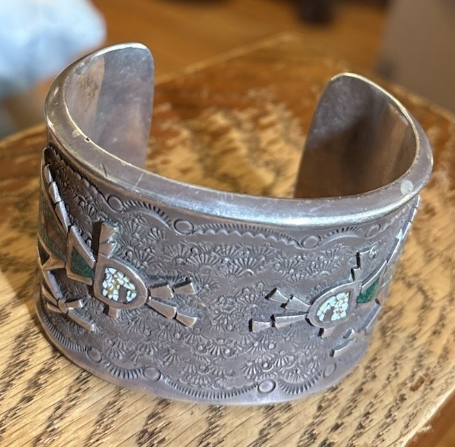 Tommy Singer RARE Vintage Early Tufa Cast & Mosaic Inlay Sterling Bracelet