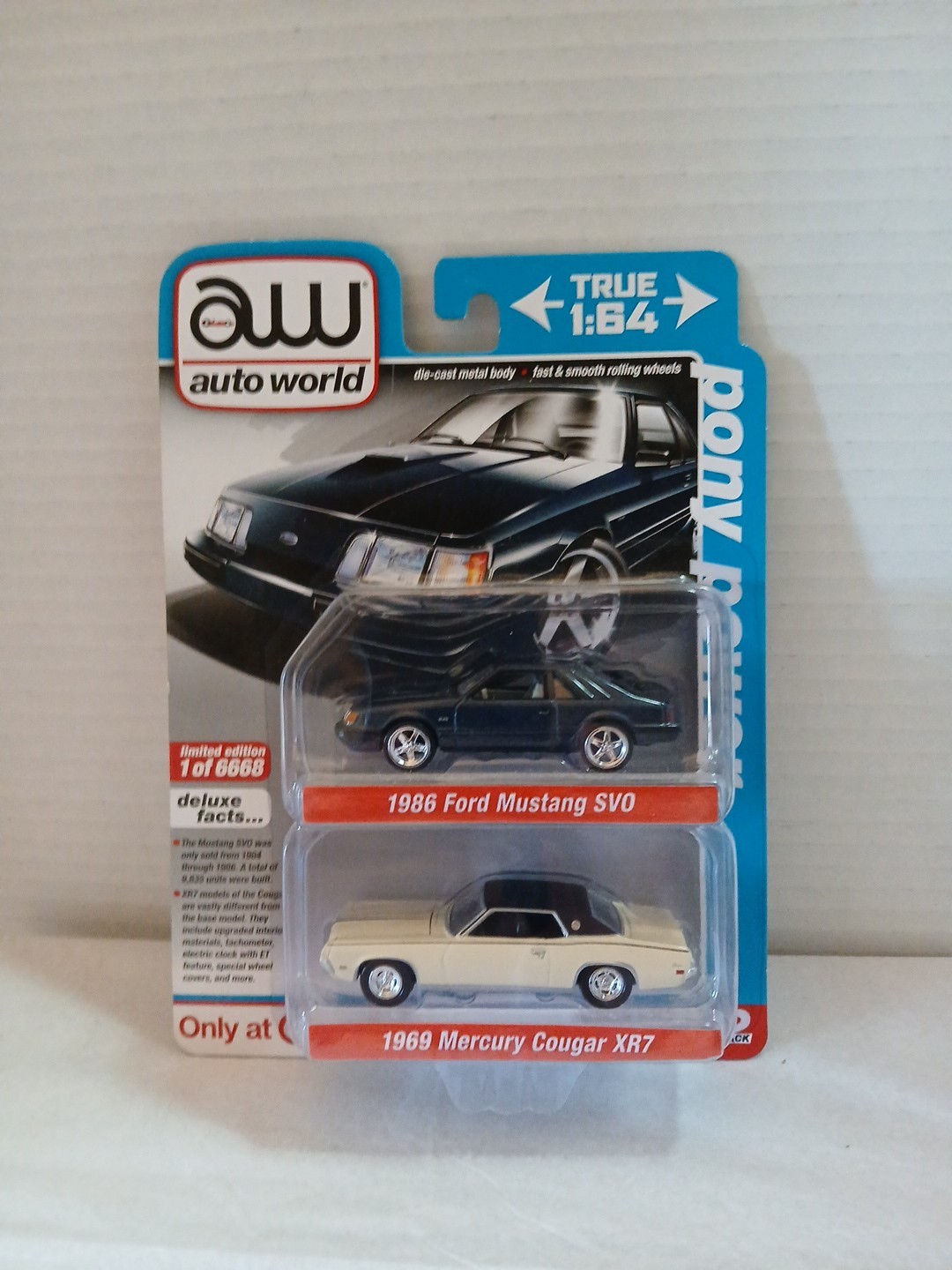 2022 AUTO WORLD Pony Power 2 Pack 1986 FORD MUSTANG SVO  1969 MERCURY COUGAR XR7