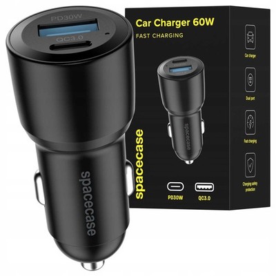 Spacecase Autoladegerät 60 W Dual Port C60AC-11 schwarz
