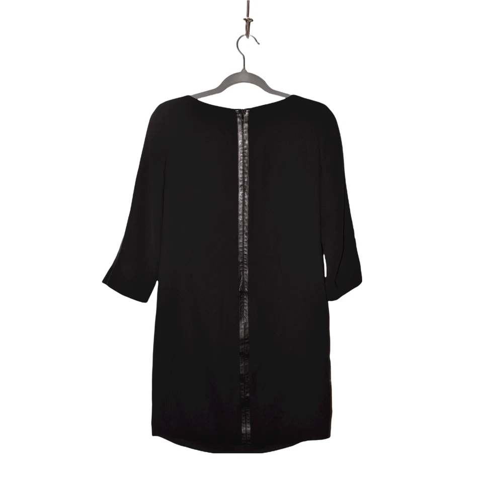 VINCE $398 Leather Trim Bracelet Sleeve Shift Dress in Black Size 4 - Image 2 of 4