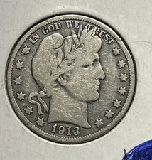 Key Date 1913-P Barber Half Dollar F-FINE BETTER DATE
