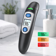Infrared Ear Forehead Thermometer Adults Kids 1S Fever Alarm LCD Memory Black