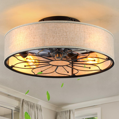 Bohemian Flush Mount Ceiling Fan with Light & Remote - 20'' Bladeless Design