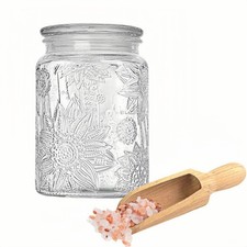 Glass Bath Salt Jar with Wooden Scoop 23.7oz Container Lid Coffee Grounds